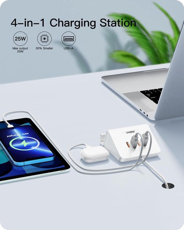 USB Charging Station, 4 USB Desktop Charging Station for Multiple Devices  Compatible with Smart Phones, Speaker, Power Bank and More