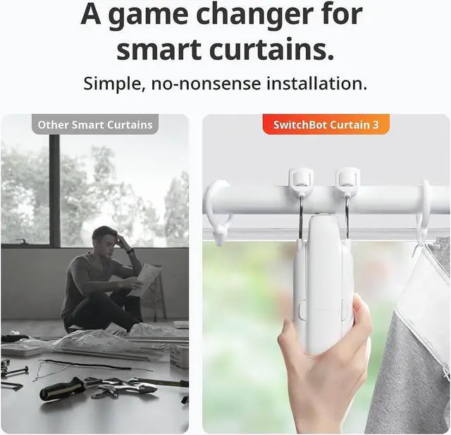 Alt view image 3 of 7 - SwitchBot Automatic Curtain Opener - Bluetooth Remote Control Smart Curtain with App/Timer, Upgraded High-Performance Motor, Add Hub to Work with Alexa, Google Home, HomeKit (Curtain 3, Rod)