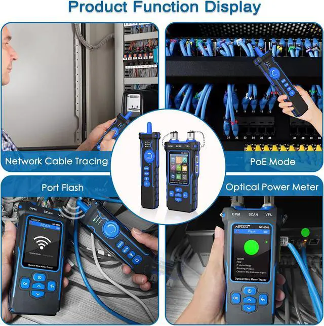 Alt view image 3 of 7 - NF-8508 9 in 1 Multifunctional Network Cable Tester Optical Wire Tracer Optical Fiber Power Meter NCV Function Li-ion Battery USB Charge LED Light