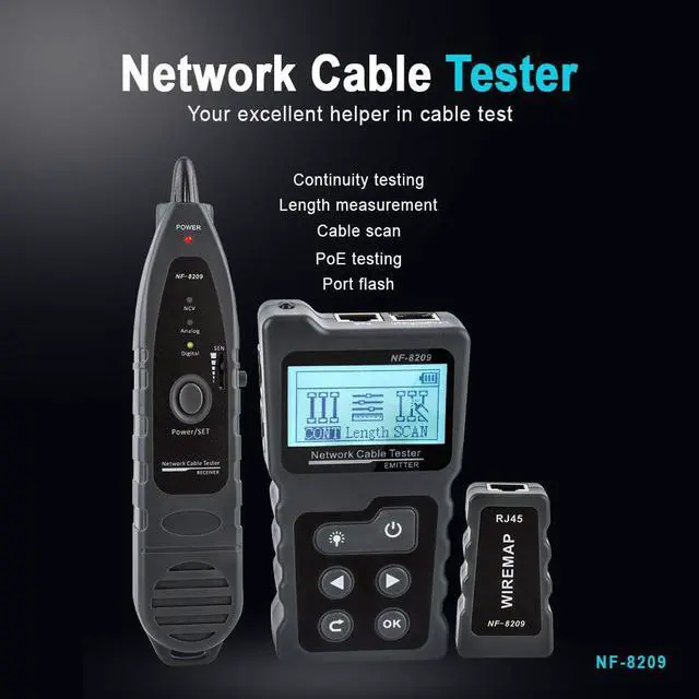 Alt view image 2 of 7 - Network Cable Tester NF-8209 Wire Tracker Network Tool Scan Cable Wiremap Tester CAT5 CAT6 Cable Length Measurement, PoE Testing, NCV Function