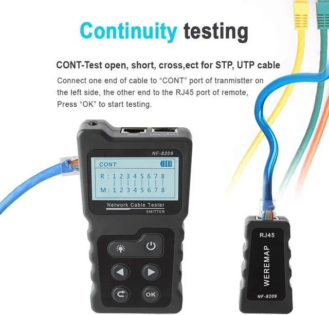 Alt view image 3 of 7 - Network Cable Tester NF-8209 Wire Tracker Network Tool Scan Cable Wiremap Tester CAT5 CAT6 Cable Length Measurement, PoE Testing, NCV Function