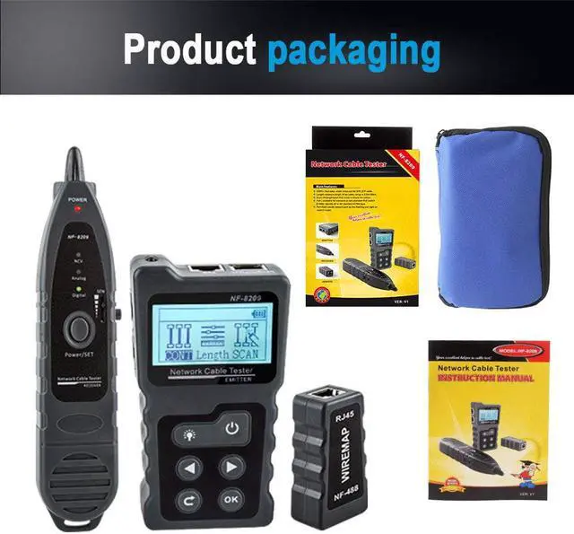 Alt view image 6 of 7 - Network Cable Tester NF-8209 Wire Tracker Network Tool Scan Cable Wiremap Tester CAT5 CAT6 Cable Length Measurement, PoE Testing, NCV Function