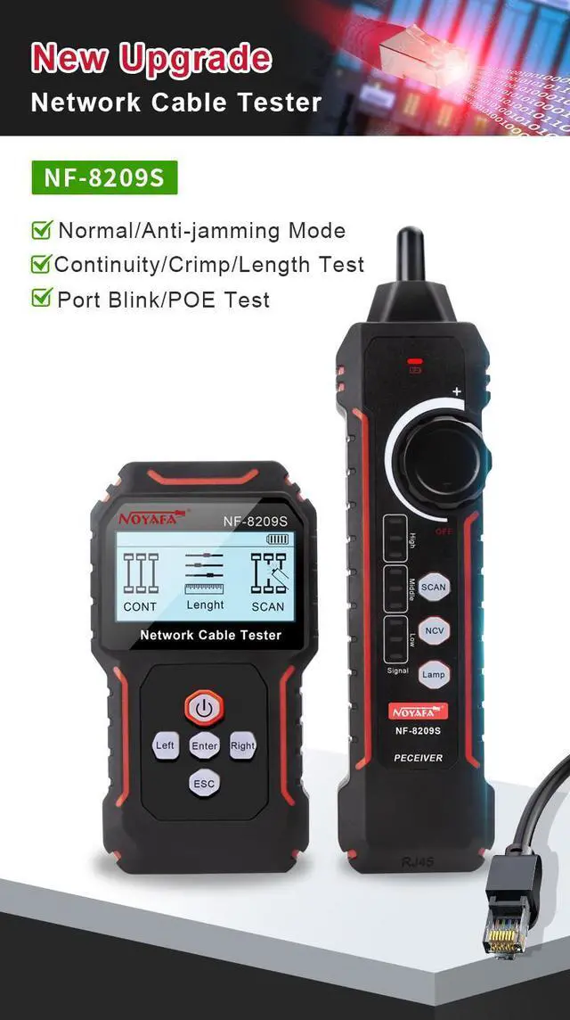 Alt view image 6 of 7 - NOYAFA NF-8209S Upgrade Advanced Network Cable Tester with PoE& NCV,Cable Length Test,Port Flashing,Multifunction Anti Interference Scanning Modes Wire Tracker