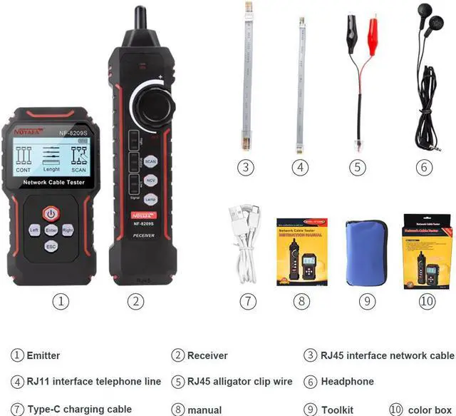 Alt view image 7 of 7 - NOYAFA NF-8209S Upgrade Advanced Network Cable Tester with PoE& NCV,Cable Length Test,Port Flashing,Multifunction Anti Interference Scanning Modes Wire Tracker