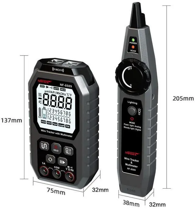 Alt view image 2 of 7 - NOYAFA NF-8509  Multimeter Tester Network Line Cable Finder for POE Test with NCV AC DC LCD Wire Tracker