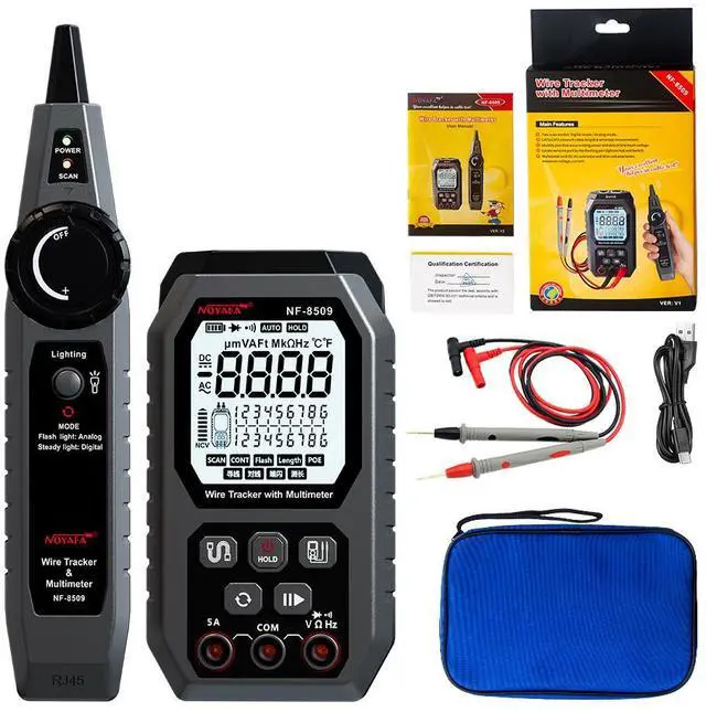 Alt view image 7 of 7 - NOYAFA NF-8509  Multimeter Tester Network Line Cable Finder for POE Test with NCV AC DC LCD Wire Tracker