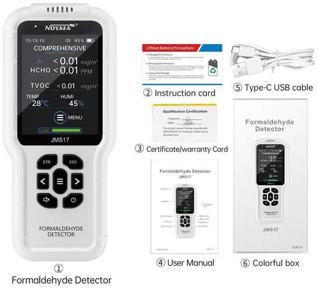 Alt view image 7 of 7 - NOYAFA 4 in 1 Formaldehyde Detector with TVOC Temperature and Humidity Measurement for Home Improvement JMS17