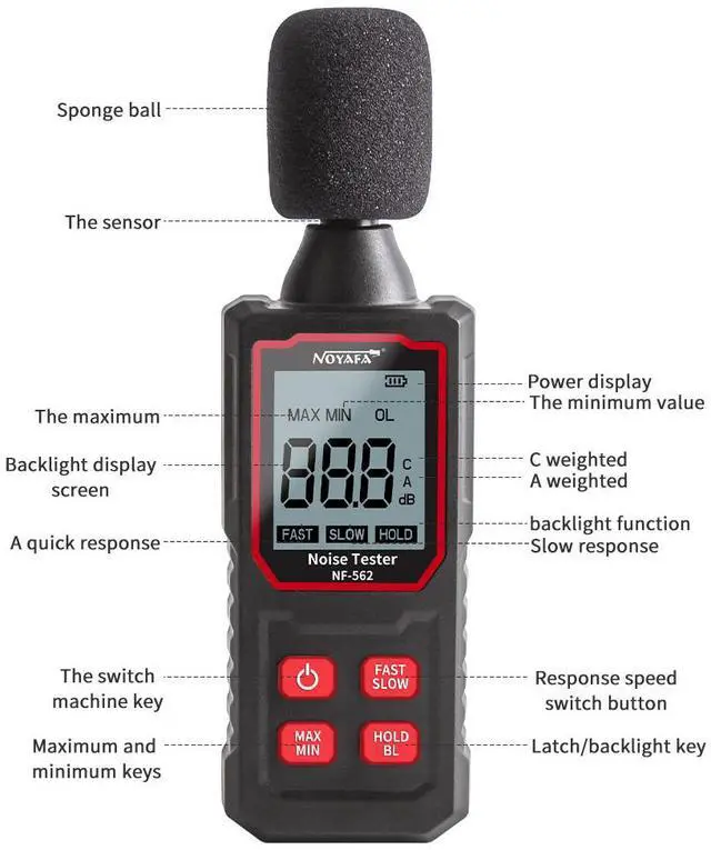 Alt view image 7 of 7 - NOYAFA Precision Noise Meter Digital decibel tester for measuring 30~130 dB noise volume NF-562
