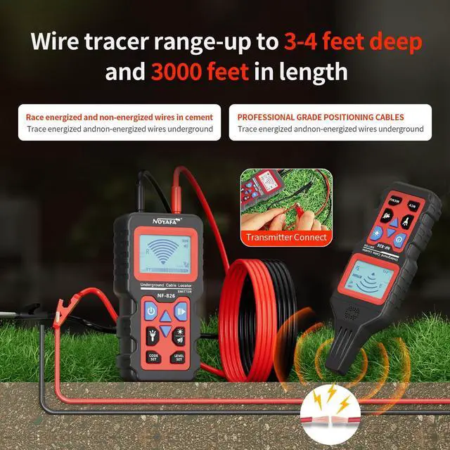 Alt view image 2 of 7 - NOYAFA NF-826 Underground Cable Locator Wire Tracker, for Dog Fence Cables Irrigation, Wall and Underground Pipeline Wire Detector, Advanced Circuit Breaker Finder for Wall and Underground Cables