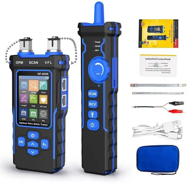 Main image of NOYAFA NF-8508 Network Cable Tester with Optical Power Meter, CAT5 CAT6 Cable Toner Ethernet Cable Tester, RJ45 Network Tester, VFL PoE QC Test Wire Tracer Port Flashing 200M Length Test