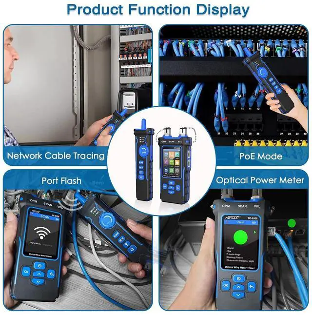 Alt view image 6 of 7 - NOYAFA NF-8508 Network Cable Tester with Optical Power Meter, CAT5 CAT6 Cable Toner Ethernet Cable Tester, RJ45 Network Tester, VFL PoE QC Test Wire Tracer Port Flashing 200M Length Test