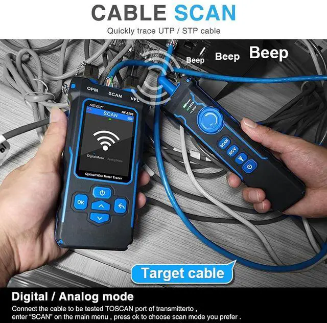 Alt view image 2 of 7 - NOYAFA NF-8508 Network Cable Tester with Optical Power Meter, CAT5 CAT6 Cable Toner Ethernet Cable Tester, RJ45 Network Tester, VFL PoE QC Test Wire Tracer Port Flashing 200M Length Test