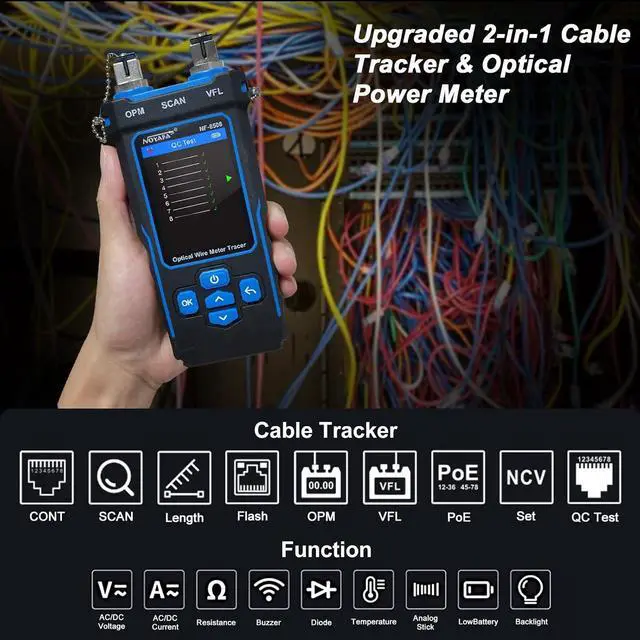 Alt view image 3 of 7 - NOYAFA NF-8508 Network Cable Tester with Optical Power Meter, CAT5 CAT6 Cable Toner Ethernet Cable Tester, RJ45 Network Tester, VFL PoE QC Test Wire Tracer Port Flashing 200M Length Test