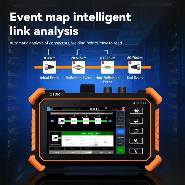 Alt view image 3 of 7 - New Upgraded OTDR Optical Fiber Tester, Fiber Network Tester | Support Event Map Optical Power Meter OLS(Loss Test) VFL LS(Light Source) Length Ping POE Test, IP Scan RJ45 Network Tools