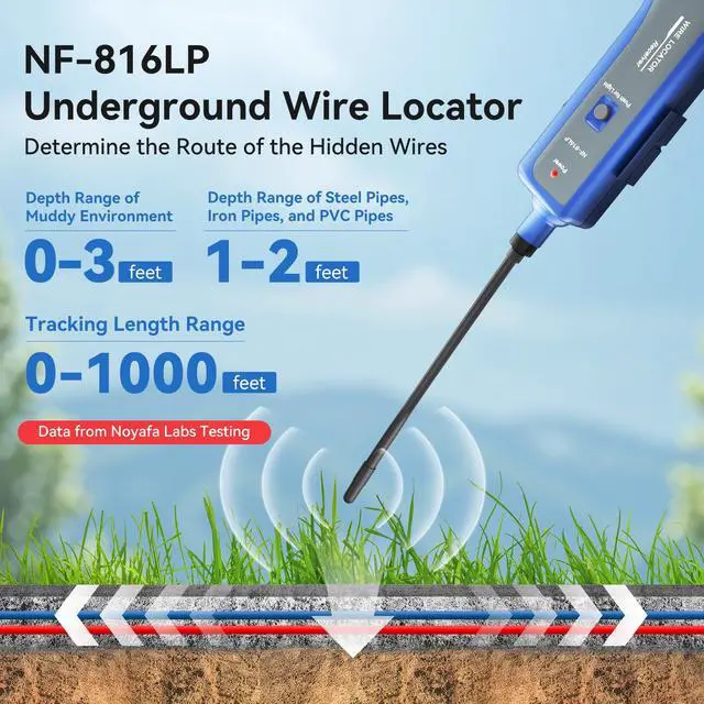 Alt view image 2 of 7 - NOYAFA NF-816LP Underground Wire Locator, Electrical Cable Tracker | Find Breaks in Buried Wires, Network & Irrigation Line Finder, Rechargeable, LED Flashlight