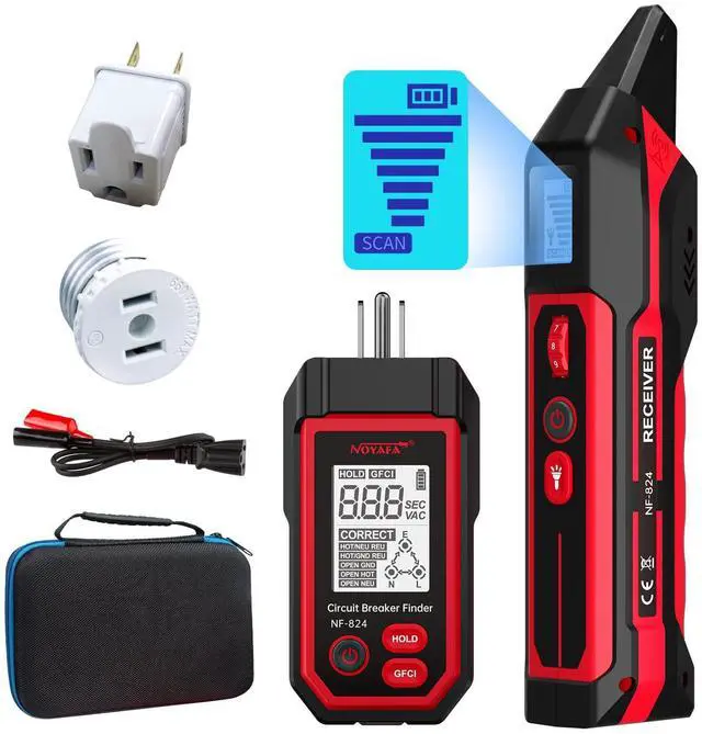 Main image of NOYAFA NF-824 Circuit Breaker Finder with LCD Display & GFCI Outlet Tester | Rechargeable NCV AC Electric Tester Circuit Tracer Tool with Flashlight & Adjustable Sensitivity