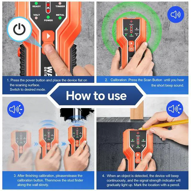 Alt view image 6 of 7 - NOYAFA Stud Finder,3-in-1 Electronic Stud Finder Wall Scanner | Multi-Detection for Wood/Metal/Joists/Pipes/Live AC Wires,Upgraded Intelligent Chip with Audible Alarm, Battery Included