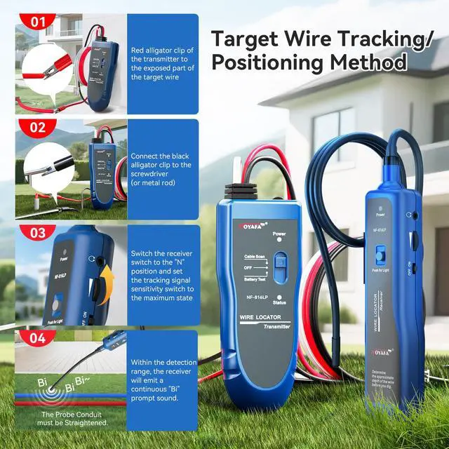 Alt view image 3 of 7 - NOYAFA NF-816LP Underground Wire Locator, Electrical Cable Tracker | Find Breaks in Buried Wires, Network & Irrigation Line Finder, Rechargeable, LED Flashlight