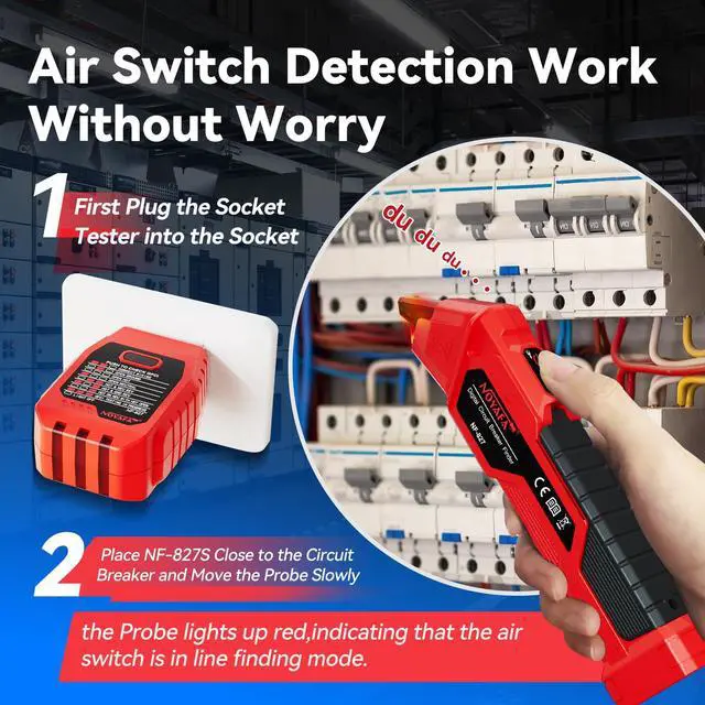 Alt view image 2 of 7 - NOYAFA NF-827 Circuit Breaker Finder with 3 Accessories &GFCI Outlet Tester | Quickly Identify 90-120V AC NCV Circuit Breaker Finder Tool Circuit Tracer Tester with Storage Case
