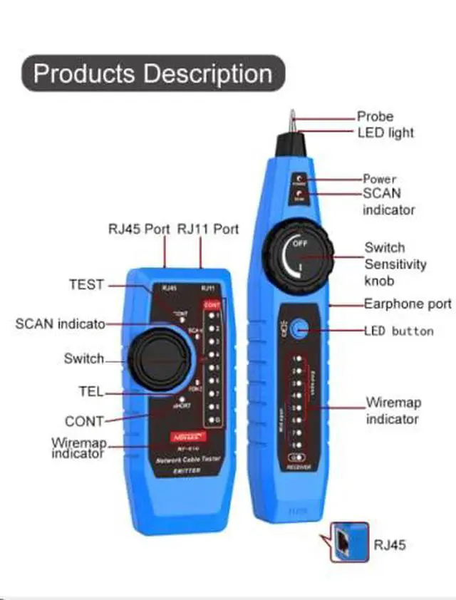 Alt view image 7 of 7 - NOYAFA NF-810 Multifunctional Network Cable Tester, Ethernet LAN Network Wire Tracker with LED Light, Network line Scanning, PoE Tester, Network Line Finder for RJ11 RJ45 Cable Tracer,Telephone Line