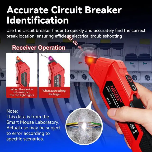 Alt view image 3 of 7 - NOYAFA NF-827 Circuit Breaker Finder with 3 Accessories &GFCI Outlet Tester | Quickly Identify 90-120V AC NCV Circuit Breaker Finder Tool Circuit Tracer Tester with Storage Case