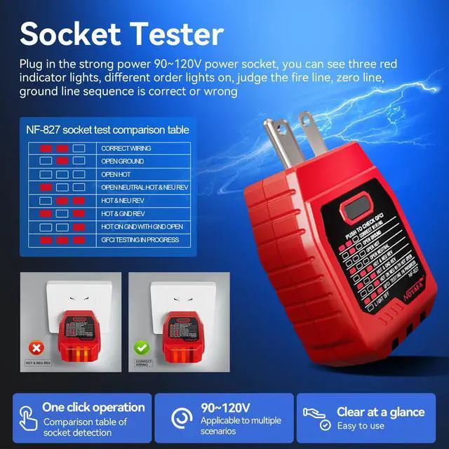 Alt view image 4 of 7 - NOYAFA NF-827 Circuit Breaker Finder with 3 Accessories &GFCI Outlet Tester | Quickly Identify 90-120V AC NCV Circuit Breaker Finder Tool Circuit Tracer Tester with Storage Case