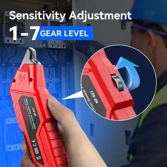 Alt view image 6 of 7 - NOYAFA NF-827 Circuit Breaker Finder with 3 Accessories &GFCI Outlet Tester | Quickly Identify 90-120V AC NCV Circuit Breaker Finder Tool Circuit Tracer Tester with Storage Case