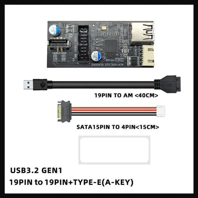 Main image of USB3.2 Front GEN1 19PIN To 19PIN+TYPE-E(A-KEY) Adapter Expansion Card With SATA15PIN To 4PIN Cable