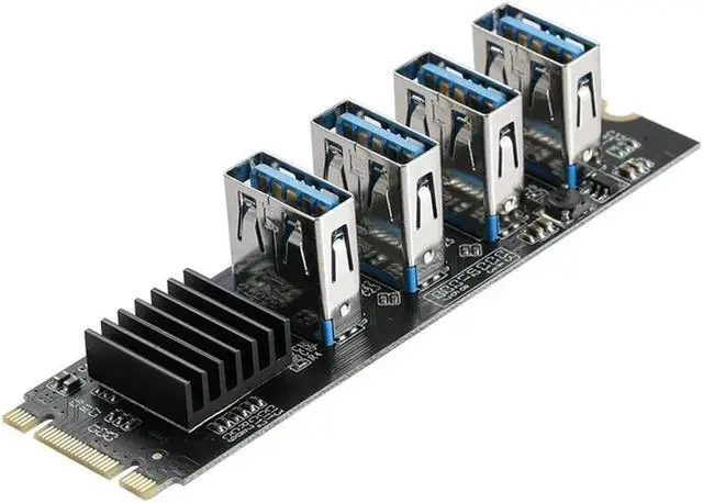 Main image of M.2 Nvme To 4 USB PCIE Riser Adapter, M2 M-Key To PCIE 1X USB 3.0 Converter Card W/ Heatsink For Bitcoin Miner Mining