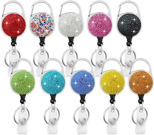 Main image of 10 Piece Retractable Badge Holders Rhinestone Badge Reel Retractable Keychain Heavy Duty Retractable Id Badge Clip