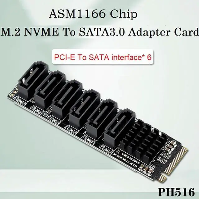Main image of PCIE To SATA 6Gpbsx6-Port Expansion Card M.2 MKEY PCI-E Riser Card M.2 NVME To SATA3.0 ASM1166 Support PM Function