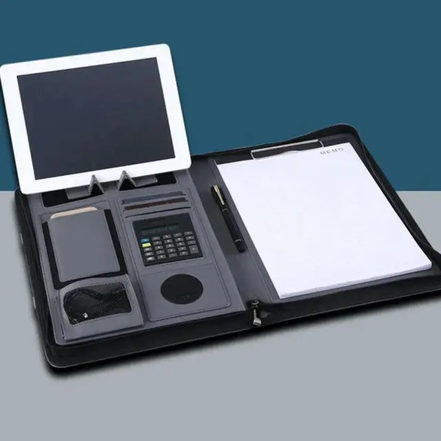 Main image of Portable Business Padfolio Portfolio Case Handle PU Leather Portfolio Folder For School Office Conference Notepad