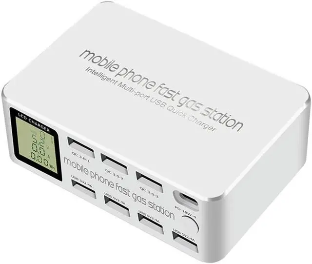 Main image of 8 Ports USB Fast Charger Quick Charge QC3.0 PD3.0 Multi USB Charging Station LCD Digital Display Fast Charger(EU Plug)