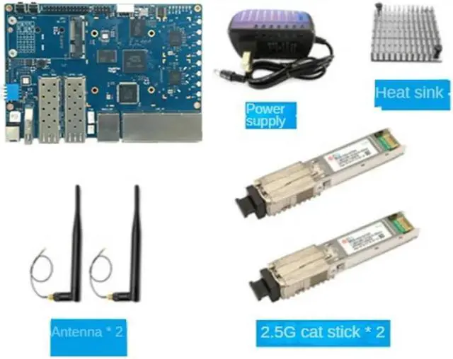 Main image of For PI BPI-R3 MT7986 2G+8G EMMC 2XSFP Development Board+2X2.5G Cat Stick+Heat Sink+2XAntennas+Power Cable EU Plug