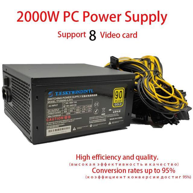 Alimentation Mining 2000W-2600W Pour GPU - Efficacité 95%, PFC Actif, Support 8 Cartes Graphiques, BTC/ETH