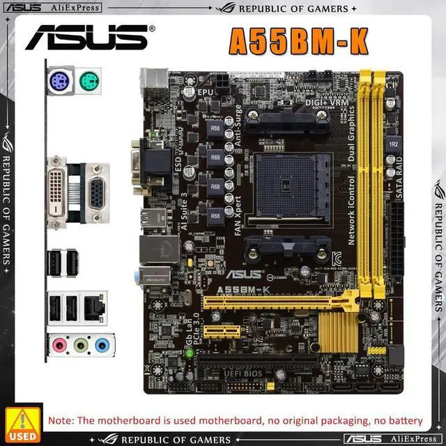 Alt view image 5 of 7 - A55BM-K Motherboard Socket FM2+ DDR3 32GB 2133MHz A55 Chipset PCI-E3.0 Support A10/A8/A6/A4 Processor DVI Micro ATX