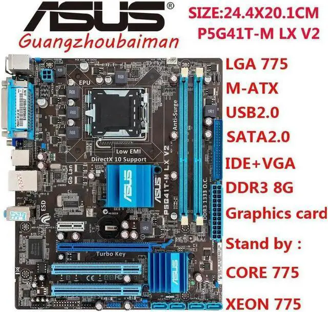 Alt view image 3 of 4 - P5G41T-M-LX V2 Motherboard G41 LGA 775 Micro ATX VGA DDR3 1333 8GB SATA2 IDE USB2.0