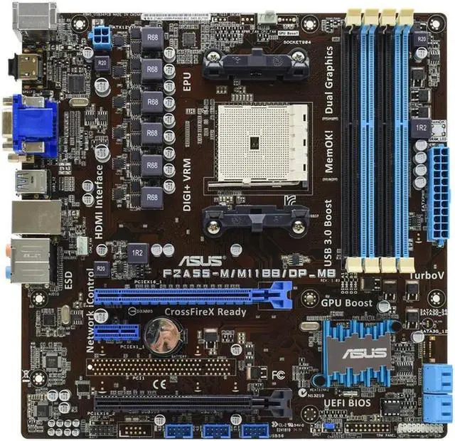 Alt view image 2 of 4 - F2A55-M/M11BB/DP_MB A55 Socket FM2 4 x DDR3 DIMM 64GB PCI-E 2.0 SATA2 DVI VGA HDMI uATX mainboard