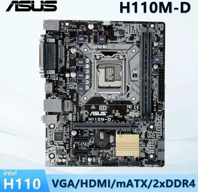 Main image of H110 Motherboard PC H110M-D LGA 1151 Socket Supports 6th 7th Gen Core i3 i5 i7 Processors mATX 2x DIMM Max. 32GB DDR4