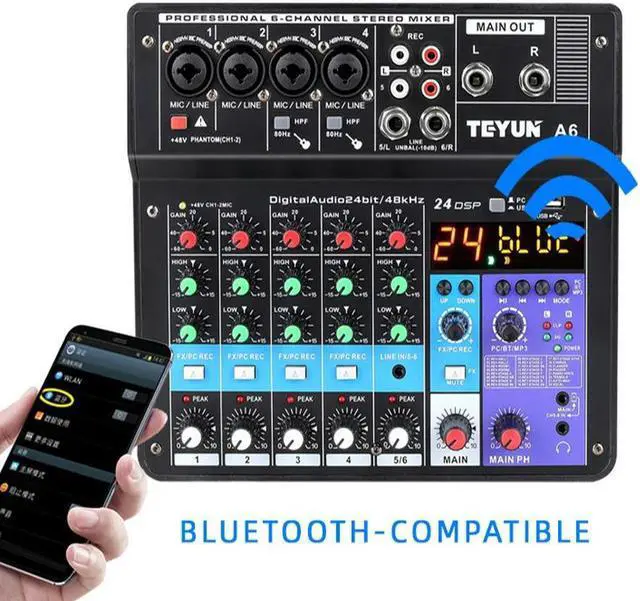 Main image of 48V fantasy power mixer professional 6-channel USB digital sound card dj audio mixer for teyun