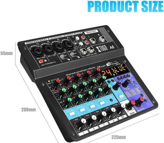 Alt view image 4 of 4 - 48V fantasy power mixer professional 6-channel USB digital sound card dj audio mixer for teyun