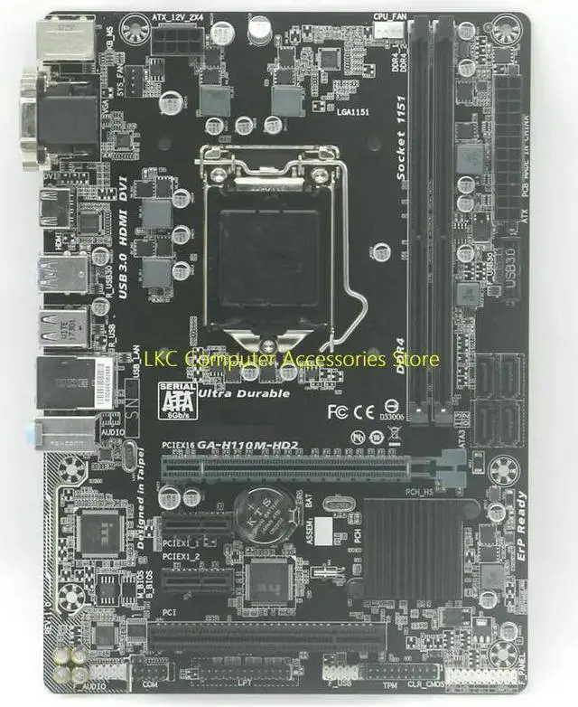 Main image of For GA-H110M-HD2 Mainboard LGA1151 DDR4 VGA+DVI+HDMI M-ATX H110M-HD2 Motherboard 100%Tested