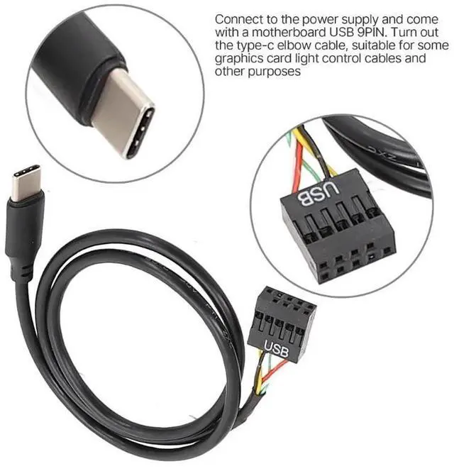 Alt view image 2 of 4 - USB Type C to 9Pin USB Cable for Computer Motherboard to USBC Secondary Screen PC LCD Screen 9Pin USB Cable Adapter