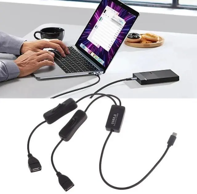 Alt view image 3 of 4 - USB 3.1 Type-C OTG HUB Cable 2 in 1 USB C 3.1 Male to Female Plug Cable Hub Type-C to Double USB 2.0 converter cable