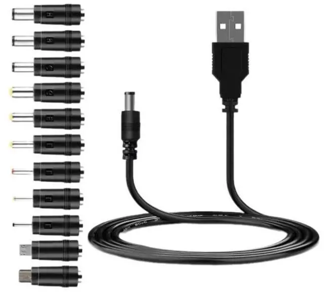 Main image of Universal USB to 5V DC Power Cord Charging Cable 5.5x2.1mm Jack With 12 Interchangeable Plug Adapter Mini Micro USB
