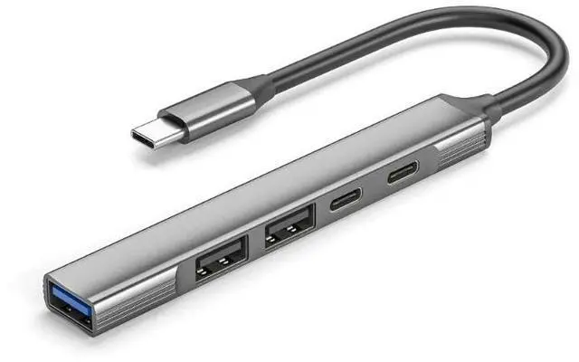 Alt view image 2 of 4 - USB Hub 5 in 1 Type C Hub with Type C Ports and USB 2.0 Port for Home Office Laptops Desktops Multifunctional Expansion Adapter