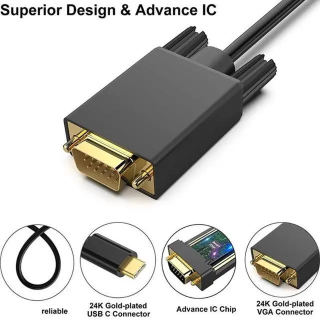Alt view image 4 of 4 - USB C to VGA adapter usb type c cable to vga for macbook air macbook pro Tablet  laptop Monitors input usb-c cable to vga 1080P