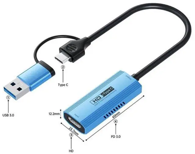 Alt view image 2 of 4 - Video Capture Card USB3.0 HDMI-compatible to USB/Type-c Game Grabber Record for Switch Xbox PS4/5 TV Laptop Converter Cable