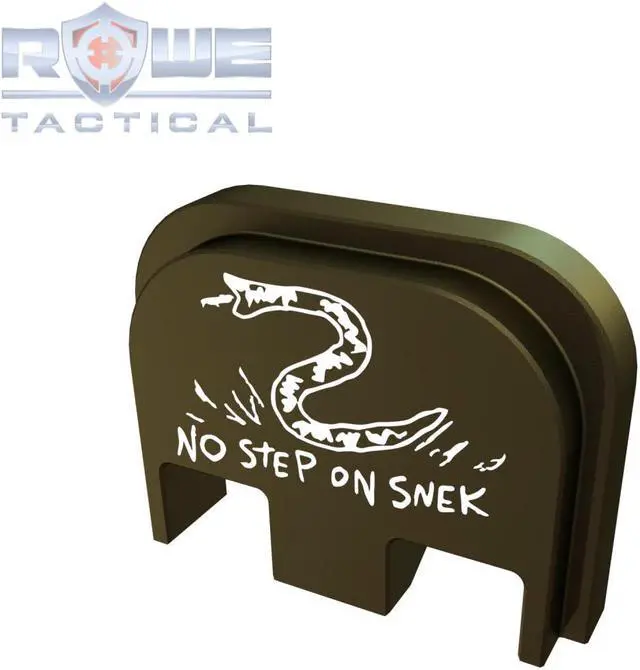 Alt view image 2 of 4 - Rowe Tactical Rear Slide Cover Plate for Glock Gen 1-5 - Olive Drab No Step On Snek - for Glock G17 G19 G21 G22 G23 G24 G26 G27 G29 G30 G31 G32 G33 G34 G35 G36 G37 G38 G39 G40 G41 G45