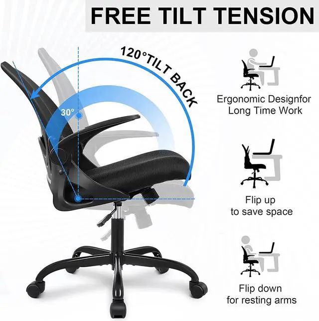 Alt view image 4 of 7 - Office Ergonomic Desk Chair with Adjustable Lumbar Support and Height, Swivel Breathable Mesh Computer Chair with Flip up Armrests for Conference Room (Black)